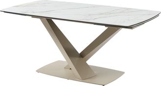 Vente-Unique Mesa de comedor extensible 6 a 10 comensales de cer&aacute;mica y metal - Efecto m&aacute;rmol blanco y beige - MALATA de Pascal MORABITO