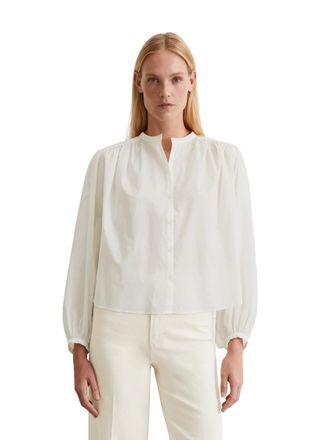 Marc O'Polo Langarmbluse MARC OPOLO, Damen, Gr. 42, weiss (wei&szlig; cotton), Web, Obermaterial: 100% Baumwolle, relaxed fit, Blusen Langarmbluse, Raffdetails, Stehkra