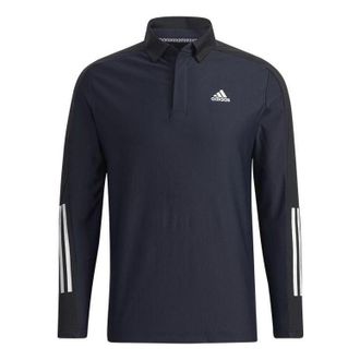 adidas Solid Color Logo Stripe Fleece Lined Golf Sports Long Sleeves Polo Shirt Black GT3424