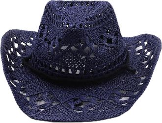 Generic Cowboy Cowgirl Summer Straw Hat Wide Brim Hollow Out Cowboy Beach Sun Hats for Women Ladies Summer