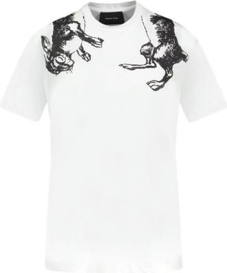 Simone Rocha Wit Katoen Haas Illustratie T-Shirt - Dames - T-shirts - Wit - L - Katoen - Tops
