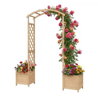 Relaxdays Relaxdays Arco De Rosas Con 2 Jardineras, 206 X 180 X 40 Cm, Soporte Para Trepadoras, Madera De Abeto