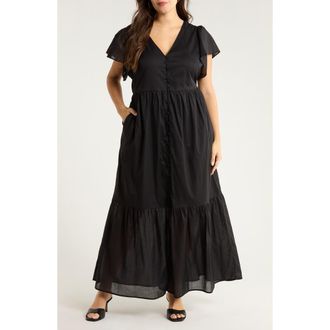 Sugarlips Brigid Flutter Sleeve Midi Dress in Black at Nordstrom, Size 2X