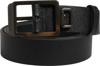 Dolce & Gabbana Mens Black Calf Leather Gold Metal Buckle Belt