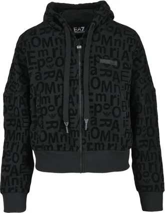 Emporio Armani Black Cropped Velvet Hoodie
