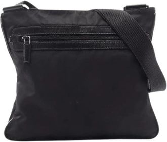 Prada Pre-owned Triangle Logo Nylon Saffiano Leather Shoulder Bag - Dames - Vintage Schoudertas - Zwart - ONE Size - Nylon - Vintage