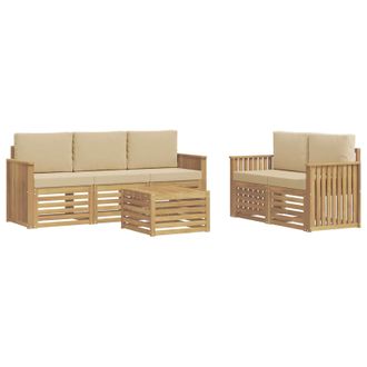 vidaXL Conjunto De Sof&aacute;s De Exterior 6 Uds. Y Beige Poli&eacute;ster Vidaxl