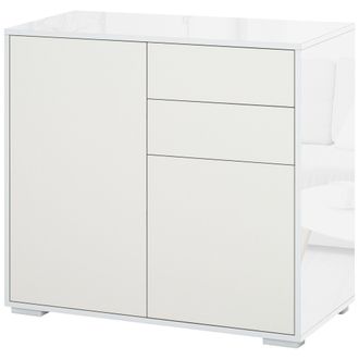 OEM Aparador Para Cocina Con 2 Puertas 2 Cajones Marco De Blanco Brillante Estante Ajustable Apertura A Presi&oacute;n Armario De Almacenamiento Para Dormitorio 