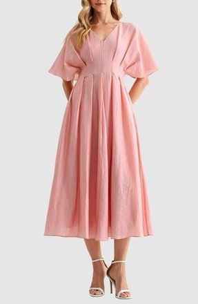 Mila Mae Short Sleeve Fit & Flare Maxi Dress in Blush at Nordstrom Rack, Size X-Small