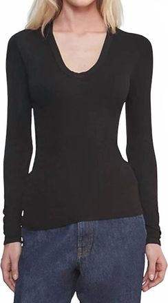 Enza Costa Rib Bold Longsleeve U Top In Black