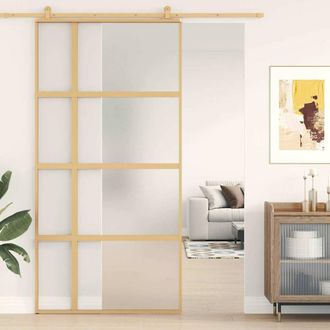 Berkfield Home Sliding Door Gold 102.5x205 cm Frosted ESG Glass & Aluminium