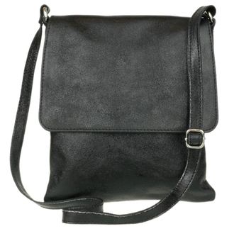 Girly HandBags Womens Genuine Soft Leather Italian Cross Body Messenger Bag Vera Plelle Shoulder Bag Flap Zipper (Metallic Black)