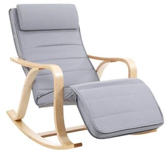 Songmics Sedia a Dondolo in Legno di Betulla, Poltrona a Dondolo con Poggiapiedi Regolabile a 5 Altezze, Fodera in Cotone, Portata 150 kg, Grigio