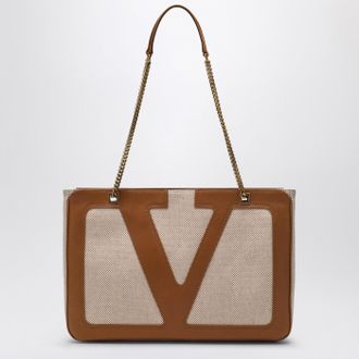 Valentino Garavani Medium Viva Superstar Bag In Natural/Spice Canvas