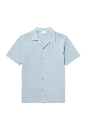 Sunspel Slim-Fit Camp-Collar Supima Cotton-Mesh Shirt