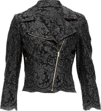 Msgm Cotton Blend Lace Side Zip Cropped Biker Jacket