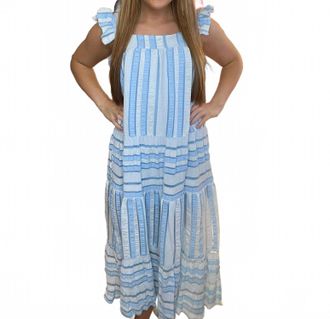 THML Clothing Tiered Maxi Dress In Blue Striped