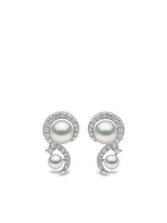Yoko London 18kt white gold Trend freshwater pearl and diamond stud earrings - women - 18kt White Gold/Diamond/Freshwater Pearl - One Size - Silver