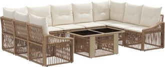 vidaXL Conjunto De Sof&aacute;s De Jard&iacute;n 10 Uds. Beige Y Blanco Crema Vidaxl