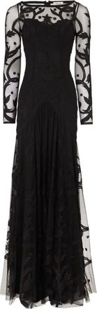Temperley London Abito Francine Tattoo con ricamo a fiori - Nero