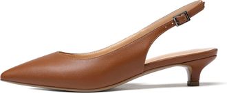 EDEFS Low Heel Slingback Shoes Women Brown Matte Pointed Toe Pumps with 1.5 Inch Heel for Office and Smart Style UK5