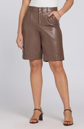 NYDJ Relaxed Faux Leather Bermuda Shorts in Deep Taupe at Nordstrom, Size 12
