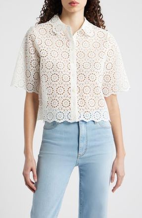 Frame Denim The Petal Eyelet Crop Shirt in White at Nordstrom, Size X-Small