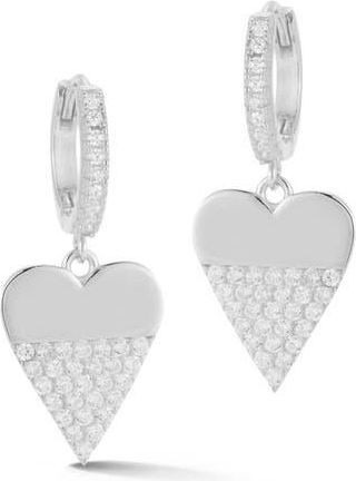 Sphera Milano Cubic Zirconia Pav&eacute; Heart Drop Earrings in Silver at Nordstrom Rack