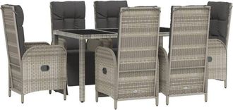 vidaXL Set Comedor Jard&iacute;n 7 Pzas Y Cojines Rat&aacute;n Sint&eacute;tico Gris Vidaxl