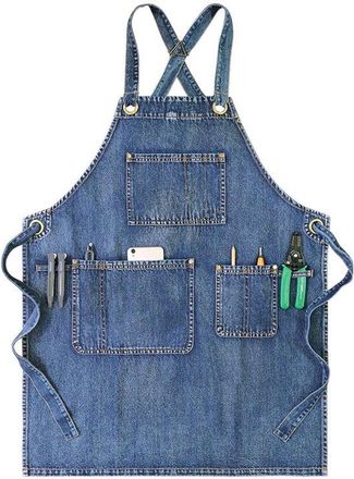 OEM Delantal, Delantal De Mezclilla, Con Pr&aacute;cticos Bolsillos, Artesanos, Baristas, Parrilleros, Para Hombres Y Mujeres, Azul