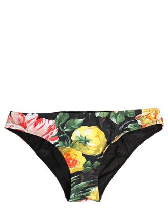 Dolce & Gabbana Floral-Print Nylon Bikini Bottom - Black