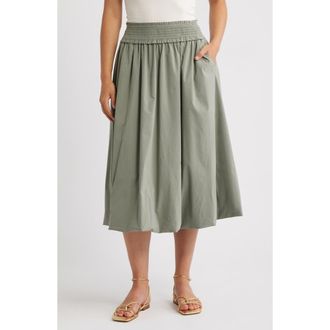 Wit & Wisdom Smocked Waist Bubble Hem Midi Skirt in Deep Seagrass at Nordstrom Rack, Size X-Large