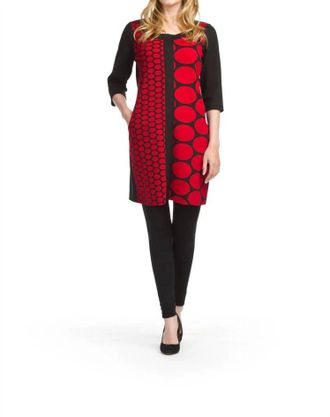 Papillon Big & Small Dot 3/4 Sleeve Dress In Black/red