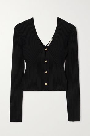 Chlo&eacute; Cardigan Cropped In Misto Lana A Coste - Nero