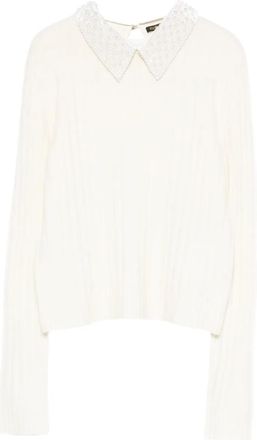 Maje Trui met kraag met kralen - Wit