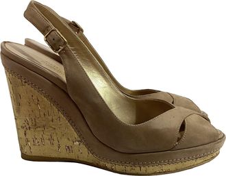 Stuart Weitzman Peep-Toe Slingback Wedge Pumps in Brown Suede
