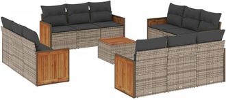 vidaXL Set Sof&aacute;s De Jard&iacute;n Con Cojines 13 Piezas Rat&aacute;n Sint&eacute;tico Gris Vidaxl