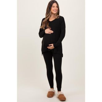 Pinkblush Brushed Knit Oversized Top and Legging Set in Black at Nordstrom, Size X-Large