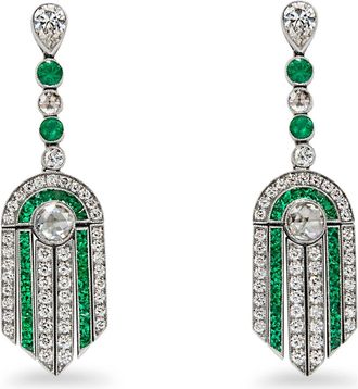 Fred Leighton Emerald & Diamond Drop Earrings in White Gold at Nordstrom