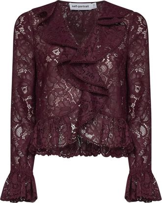 Self Portrait 102T Blouse met ruches en V-hals - Dames - Blouses - Rood - 2XS - Polyester - Overhemden