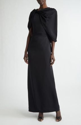 Oscar De La Renta Drape Sleeve Stretch Cady Column Gown in Black at Nordstrom, Size 8