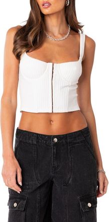 Edikted Isadora Rib Corset Crop Top in White at Nordstrom, Size X-Large