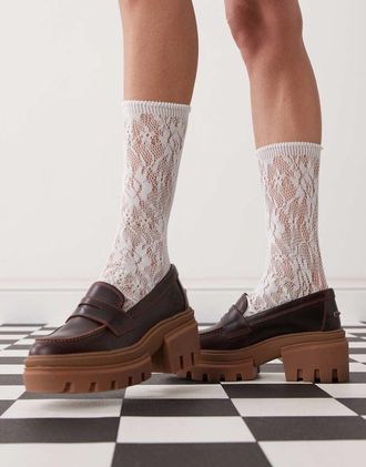 Timberland Everleigh - Mocassini con plateau in pelle bordeaux-Rosso