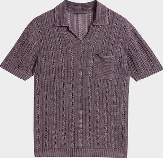 John Varvatos Mens Odin Textured Linen Polo Sweater