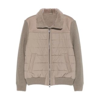 Corneliani Light Jackets, male, Beige, L, Quilted Jacket with Shearling Collar