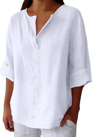 Chemisier D'Été Femme En Coton Et Lin - Imprimé Floral Boho - Coupe Ample, Col Rond - Taille S à 5XL - Style Décontracté Plage
