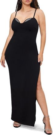 Good American Rhinestone Trim Ponte Gown in Black001 at Nordstrom Rack, Size X-Large