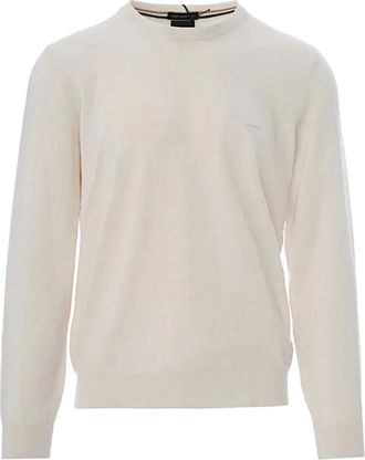 HUGO BOSS Hugo, Round-neck Knitwear, male, White, Size: XL Maglia con ricamo logo