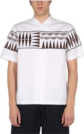 Universal Works Shirt met borduurwerk - Heren - Korte mouwen Overhemden - Wit - XS - Katoen - Overhemden