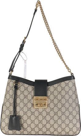 Gucci Beige & Black GG Supreme Canvas Medium Padlock Shoulder Bag (Authentic Pre-Loved)